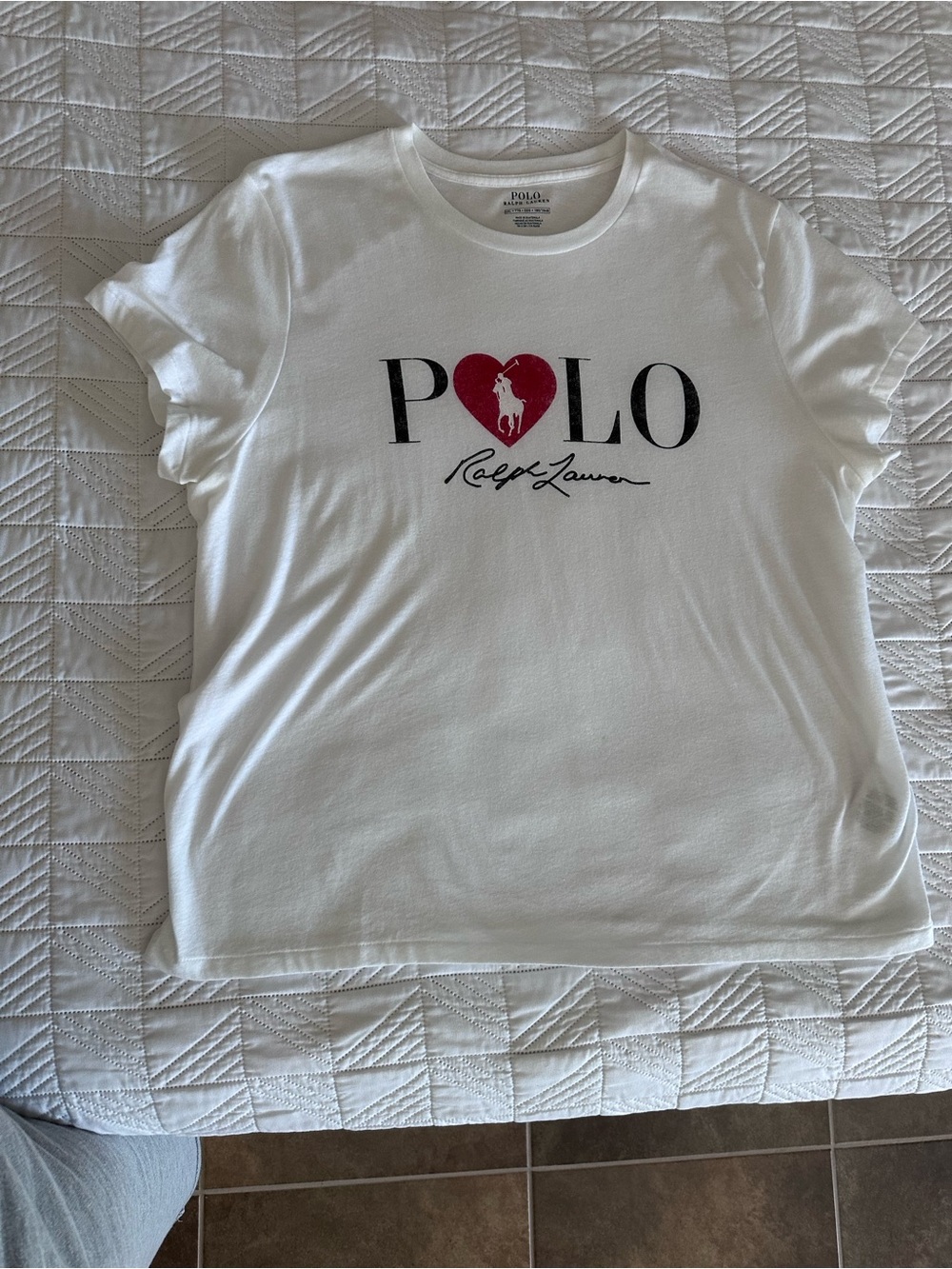 Ralph Lauren White Short Sleeve Tee with Red Heart Polo Logo